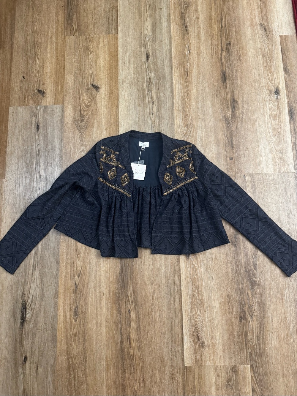 Rahi Cali Embroidered Black Cropped Jacket with Gold Accents Small